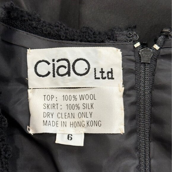 Vtg 70s Ciao Black Embellished Sweater & Satin Full Skirt Dress MCM Women Size 6 - Picture 4 of 7